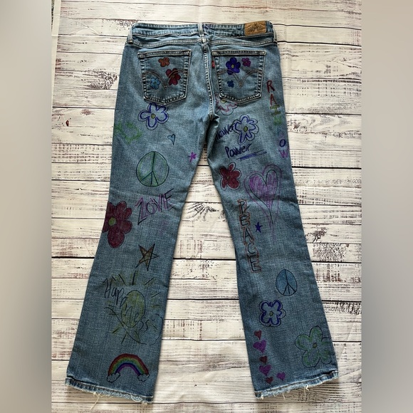 Levi’s 545 low boot cut hippie flower power peace love jeans size 10M - Picture 2 of 7